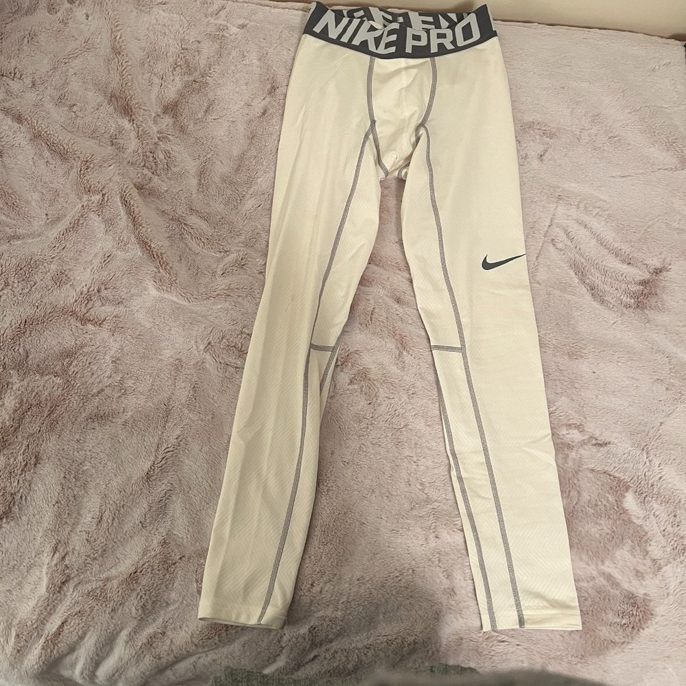 Nike Pro Leggings, White, Medium, 82%Poly., 18%Spandex